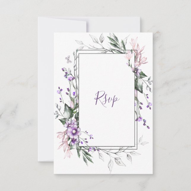 Purple and Blush Watercolor Floral Frame | RSVP Card (Front)