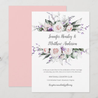 Purple and Blush Watercolor Floral Frame Wedding | Invitation