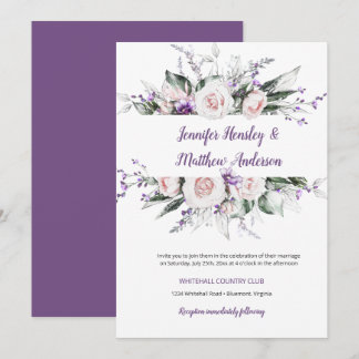 Purple and Blush Watercolor Floral Frame Wedding | Invitation