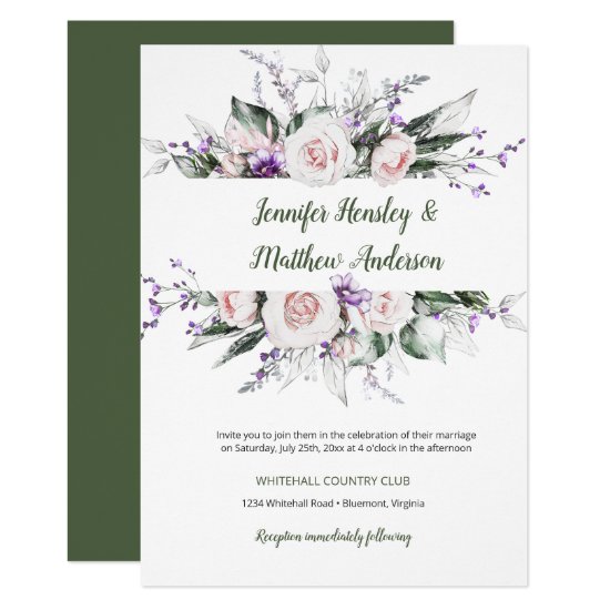 Purple and Blush Watercolor Floral Frame Wedding | Invitation