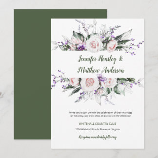 Purple and Blush Watercolor Floral Frame Wedding | Invitation