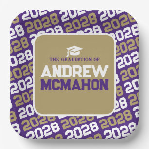 Purple and Bronze Gold Personalized Graduation Paper Plates