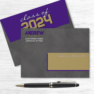 Purple and Bronze Graduation Chalkboard Envelopes