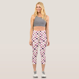 Purple and Brown Checkered Mosaic Minimalist Capri Leggings