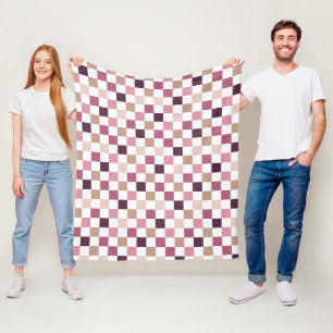 Purple and Brown Checkered Mosaic Minimalist Fleece Blanket