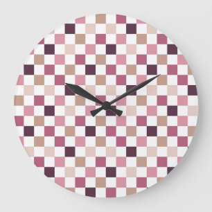Purple and Brown Checkered Mosaic Minimalist Large Clock