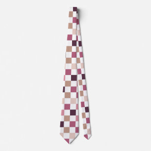 Purple and Brown Checkered Mosaic Minimalist Neck Tie