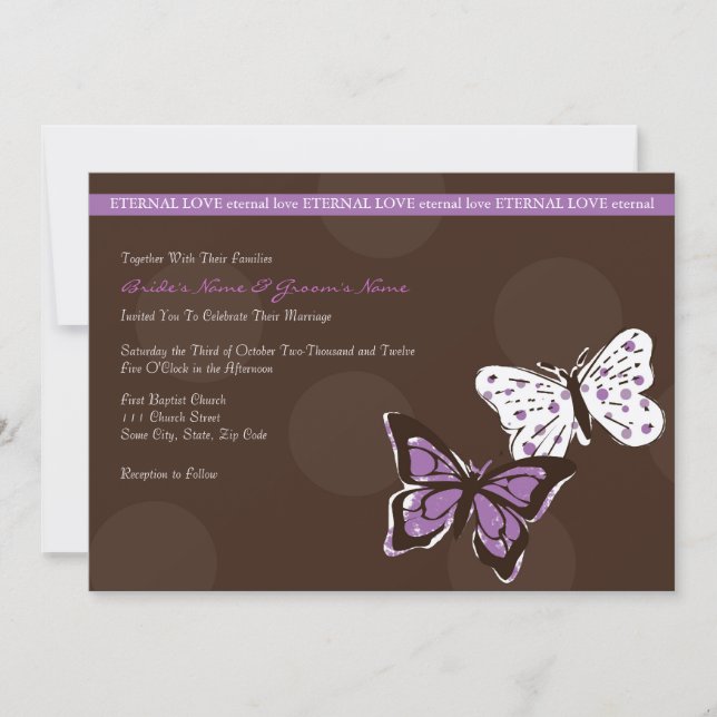 Purple and Brown Cool Butterfly Wedding Invitation (Front)
