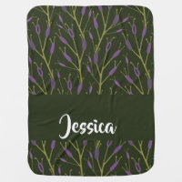 Purple and brown floral branches pattern baby blanket