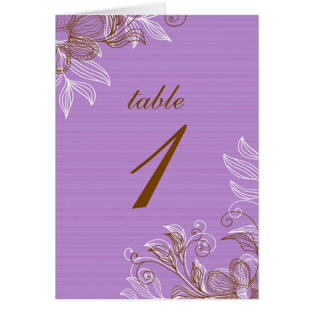 Purple and Brown Floral Table Seating Cards (Front)