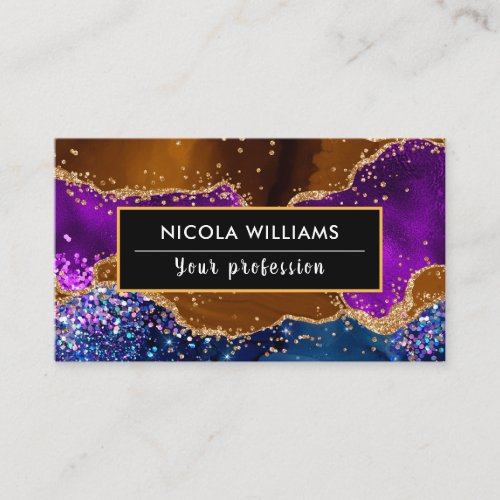Purple and Brown Glitter Peacock Agate Business Card