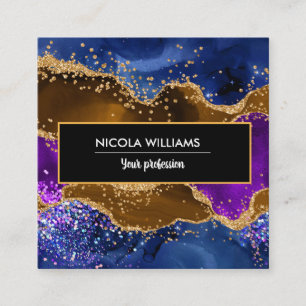 Purple and Brown Glitter Peacock Agate Square Business Card