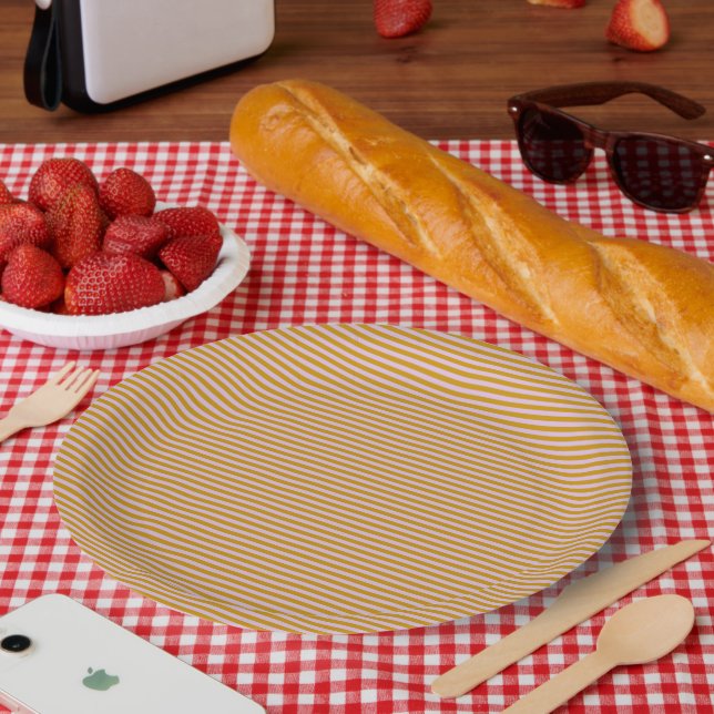 Purple and brown stripes paper plates (Picnic)