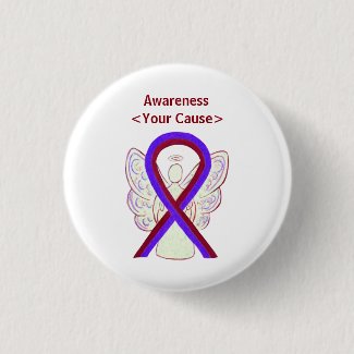 Purple and Burgundy Awareness Ribbon Angel Button
