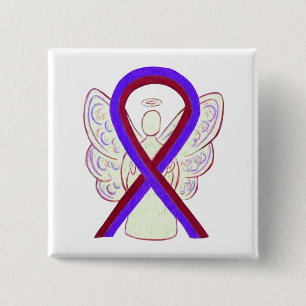 Purple and Burgundy Awareness Ribbon Angel Button