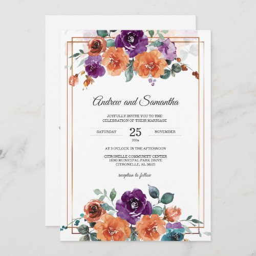 Purple and Burnt Orange Wedding Colors Invitation