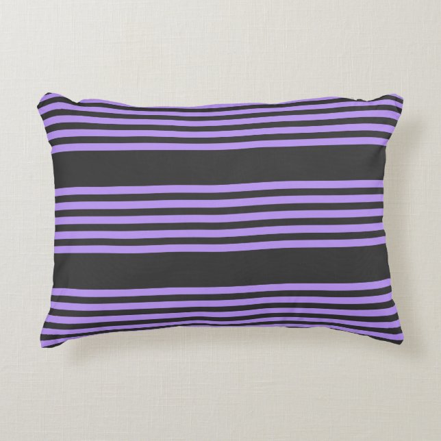 Purple and charcoal five stripe pattern accent pillow (Front)