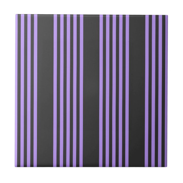 Purple and charcoal five stripe pattern ceramic tile (Front)