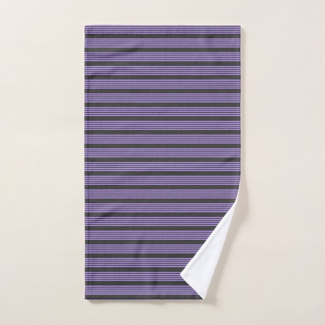 Purple and charcoal five stripe pattern hand towel  (Hand Towel)