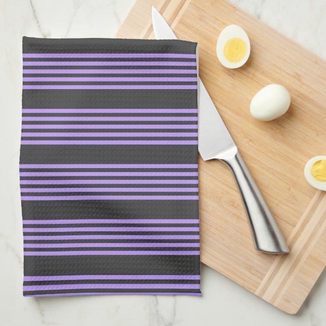 Purple and charcoal five stripe pattern kitchen towel (Quarter Fold)