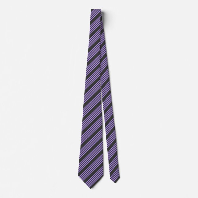 Purple and charcoal five stripe pattern neck tie (Front)