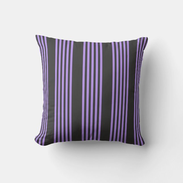 Purple and charcoal five stripe pattern throw pillow (Front)