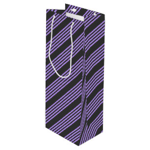 Purple and charcoal five stripe pattern wine gift bag
