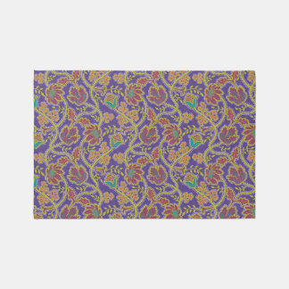 Purple and Chartreuse Floral Chintz Rug