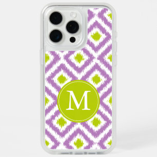 Purple and Chartreuse Ikat Pattern Monogrammed iPhone 15 Pro Max Case