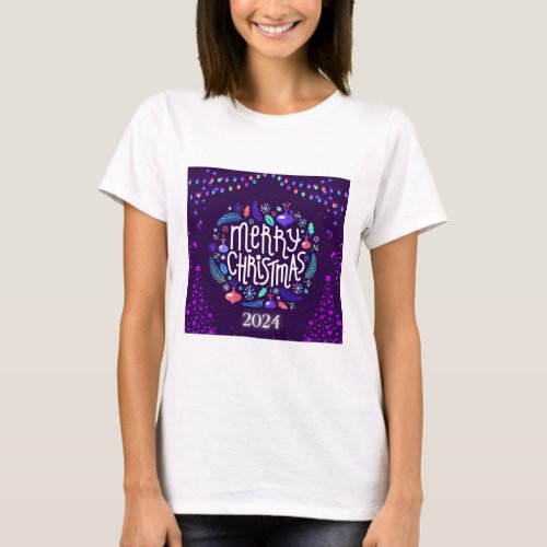 Purple and Colorful Modern Merry Christmas 2024 T_Shirt