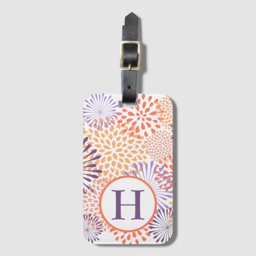 Purple and Coral Monogram Dahlia Blossom Luggage Tag