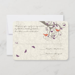 Purple and Coral Tree Love Birds Wedding RSVP
