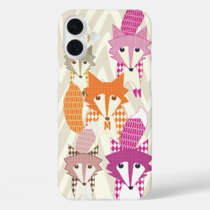 Purple and Coral Vintage Fox Art Red Retro iPhone 16 Plus Case