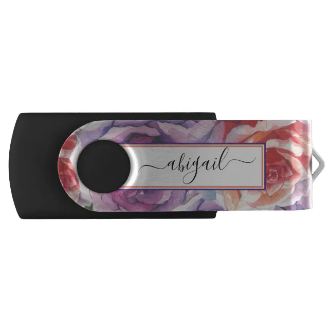 Rose Flashdrive Purple and coral vintage roses floral personalized flash drive | Zazzle