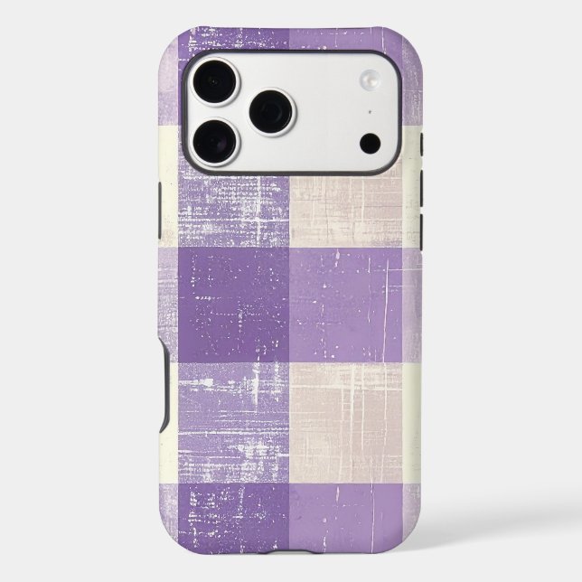 Purple and cream buffalo check plaid pattern iPhone case (Back)