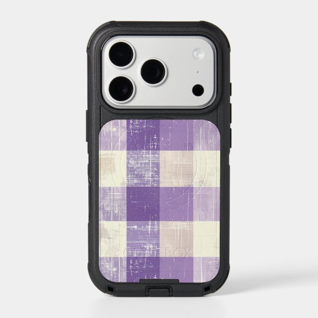 Purple and cream buffalo check plaid pattern otterbox iPhone case (Back)
