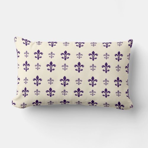 Purple and Cream Elegant Fleur de Lis Lumbar Pillow