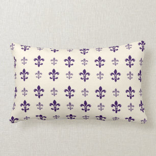 Purple and Cream Elegant Fleur de Lis Lumbar Pillow