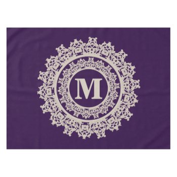 Purple And Cream Elegant Monogram Tablecloth by sagart1952 at Zazzle