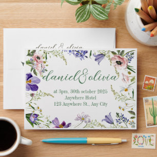 Purple and Cream Floral Bordered Wedding Envelope