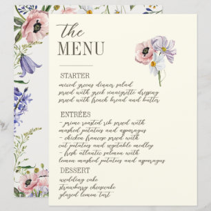 Purple and Cream Floral Bordered Wedding Menu