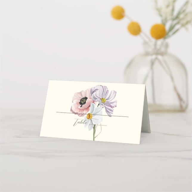 Purple and Cream Floral Bordered Wedding Place Card (Front)