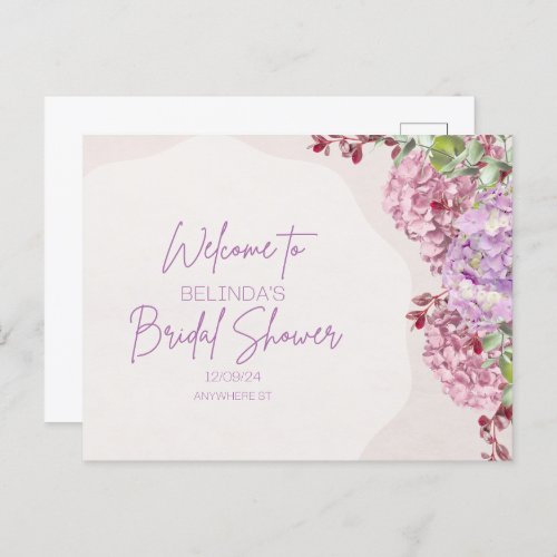 purple and cream floral bridal shower invitation postcard