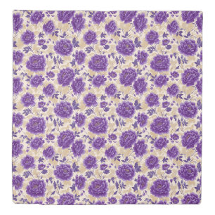 Purple and Cream Floral Pattern Duvet Cover