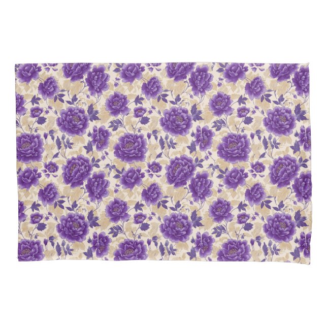 Purple and Cream Floral Pattern  Pillow Case (Front)