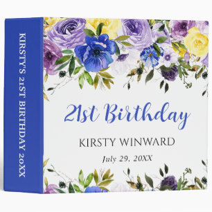 Purple and Cream Flowers Birthday Photo Album 3 Ring Binder