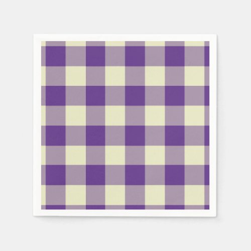 Purple and Cream Gingham Pattern Paper Napkins