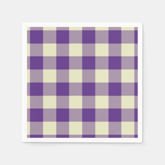 Purple and Cream Gingham Pattern Paper Napkins (Front)