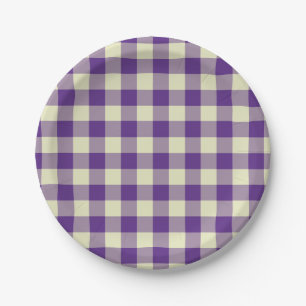Purple and Cream Gingham Pattern Paper Plates