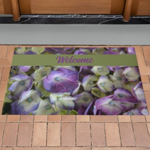 Purple and Cream Hydrangea Botanical Welcome Doormat